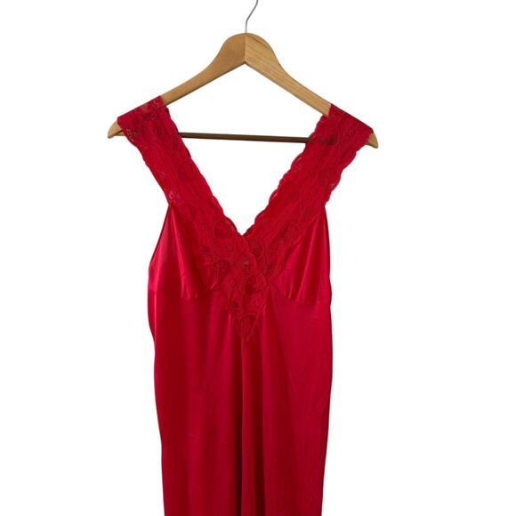 Vintage Elegant Long Lace Trim Nightgown Red - Picture 2 of 5
